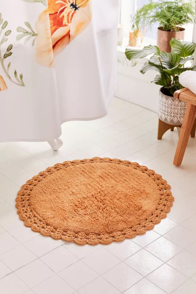 Round Crochet Trim Bath Mat | Urban Outfitters (US and RoW)