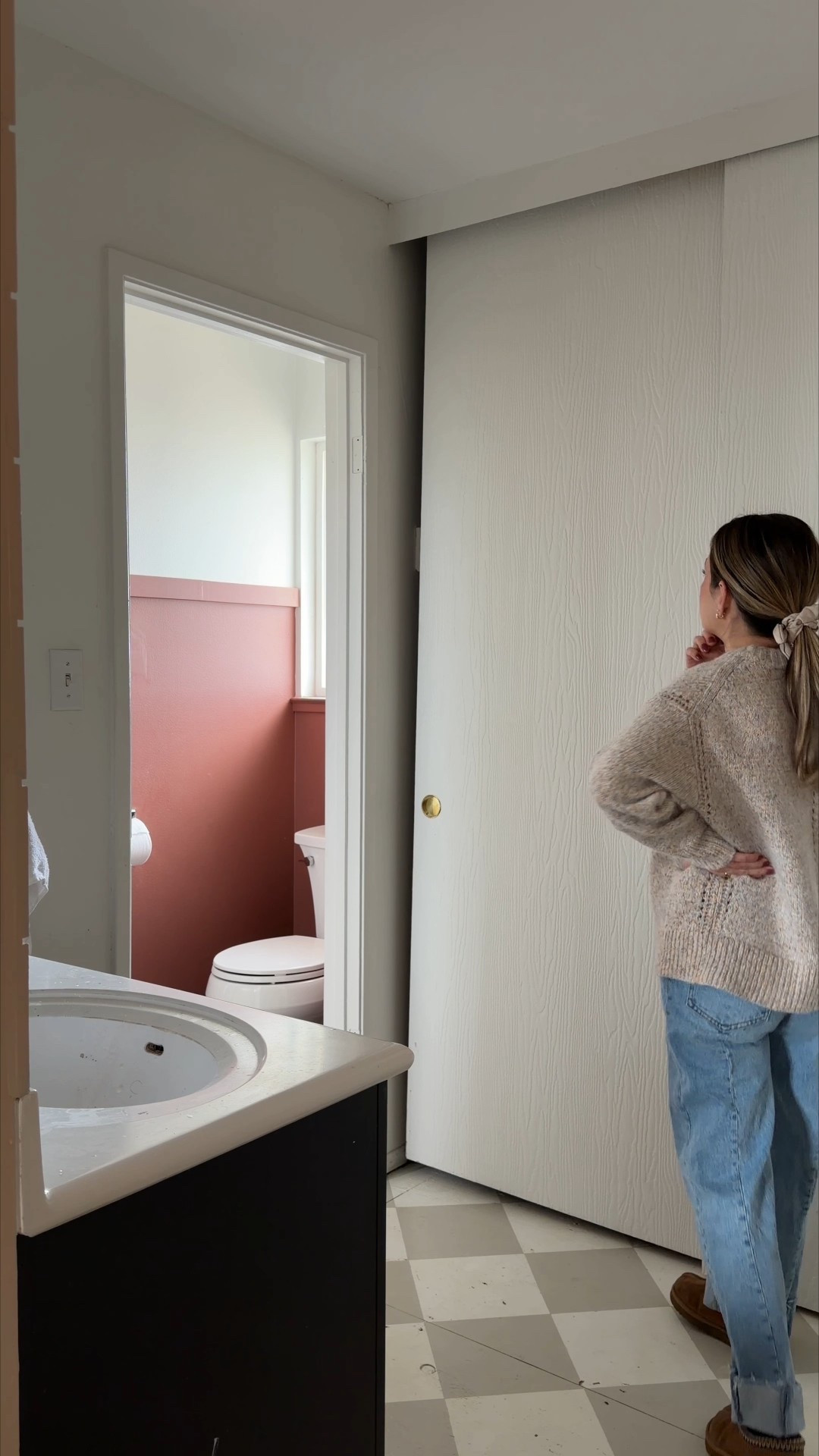 The start of a mini bathroom makeover. Links to the peel and stick tile and wood planks. 

#LTKHome #LTKstorytime