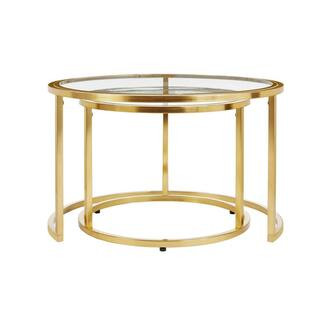 Home Decorators Collection Cheval 2-Piece 30 in. Gold/Glass Medium Round Glass Coffee Table Set w... | The Home Depot