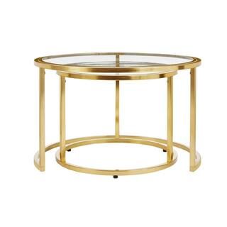 Cheval 2-Piece 30 in. Gold/Glass Medium Round Glass Coffee Table Set with Nesting Tables | The Home Depot