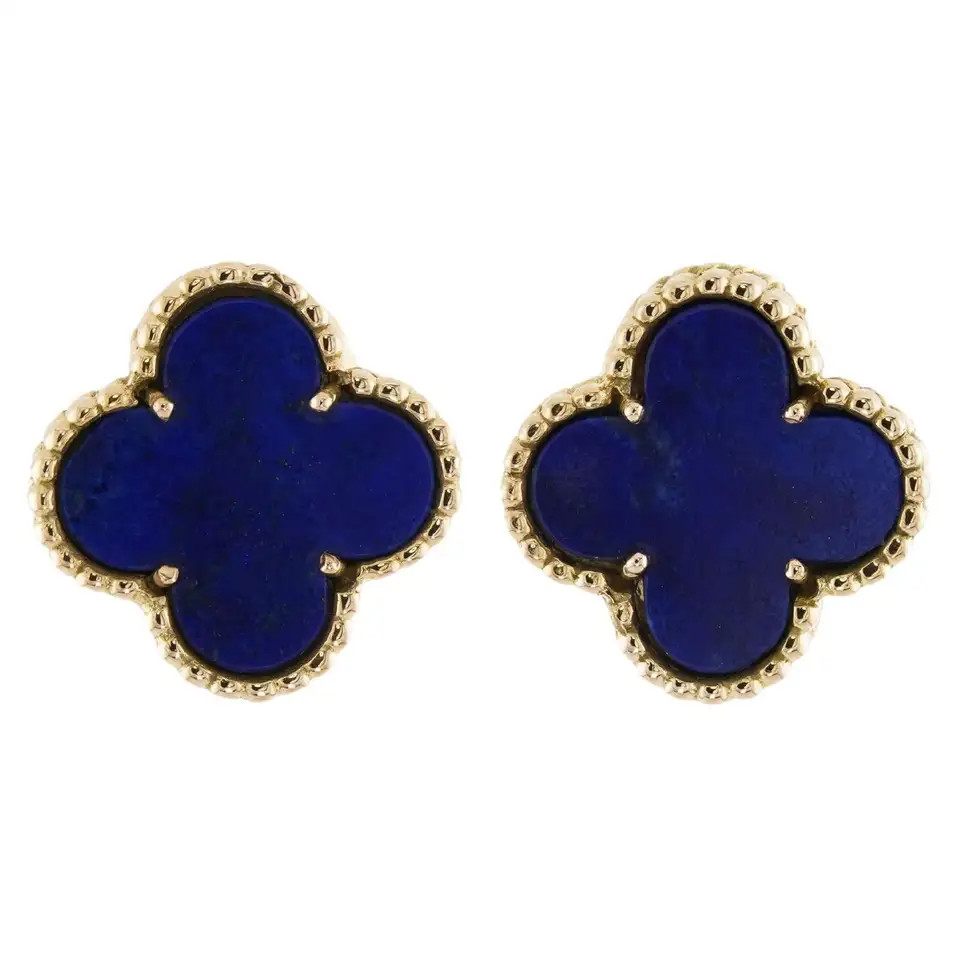 VAN CLEEF & ARPELS Vintage Alhambra Lapis Lasuli 18k Yellow Gold Clip-on Earring | 1stDibs