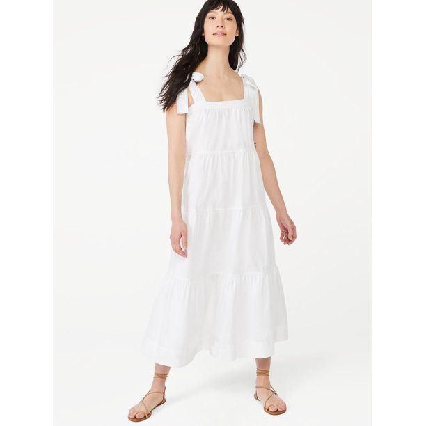 Free Assembly Women's Tie Shoulder Tiered Maxi Dress | Walmart (US)