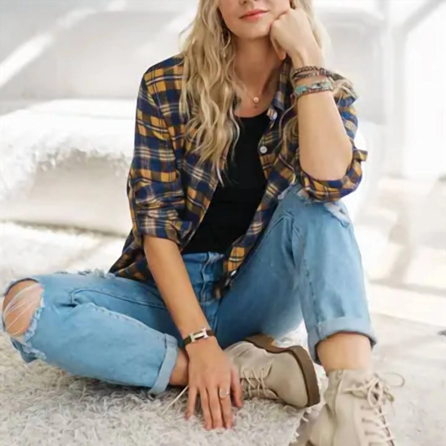 Button Down Flannel Shirt In Blue Yellow Plaid | Shop Simon