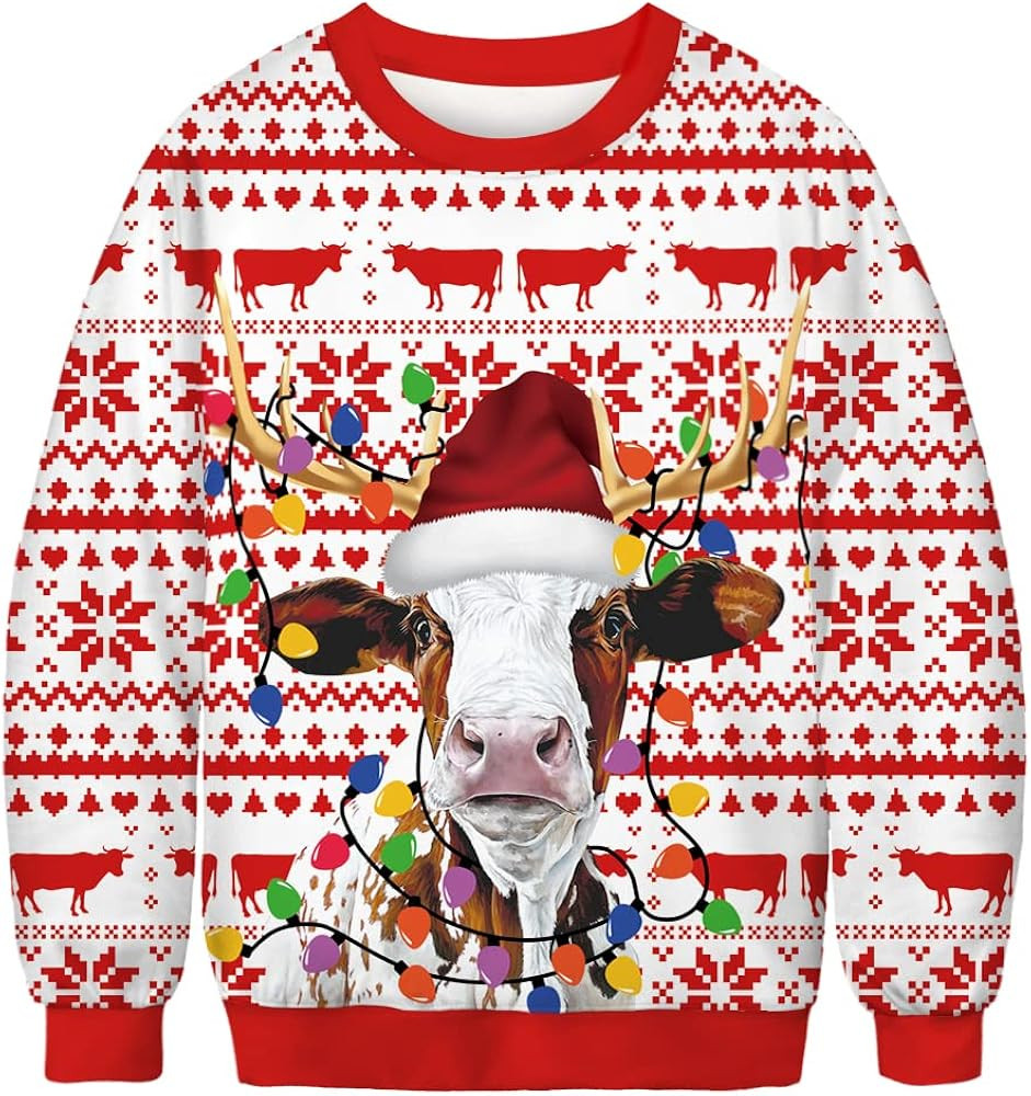 Unisex 3D Printed Christmas Sweatshirts Crew Neck Long Sleeve Loose Top Xmas Pullover | Amazon (US)