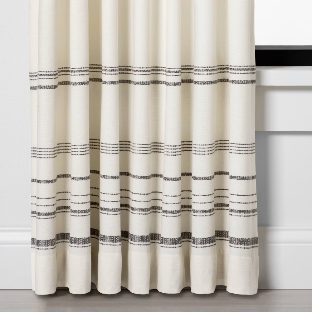 95"" Engineered Hem Stripe Curtain Panel Gray/Sour Cream - Hearth & Hand with Magnolia | Target