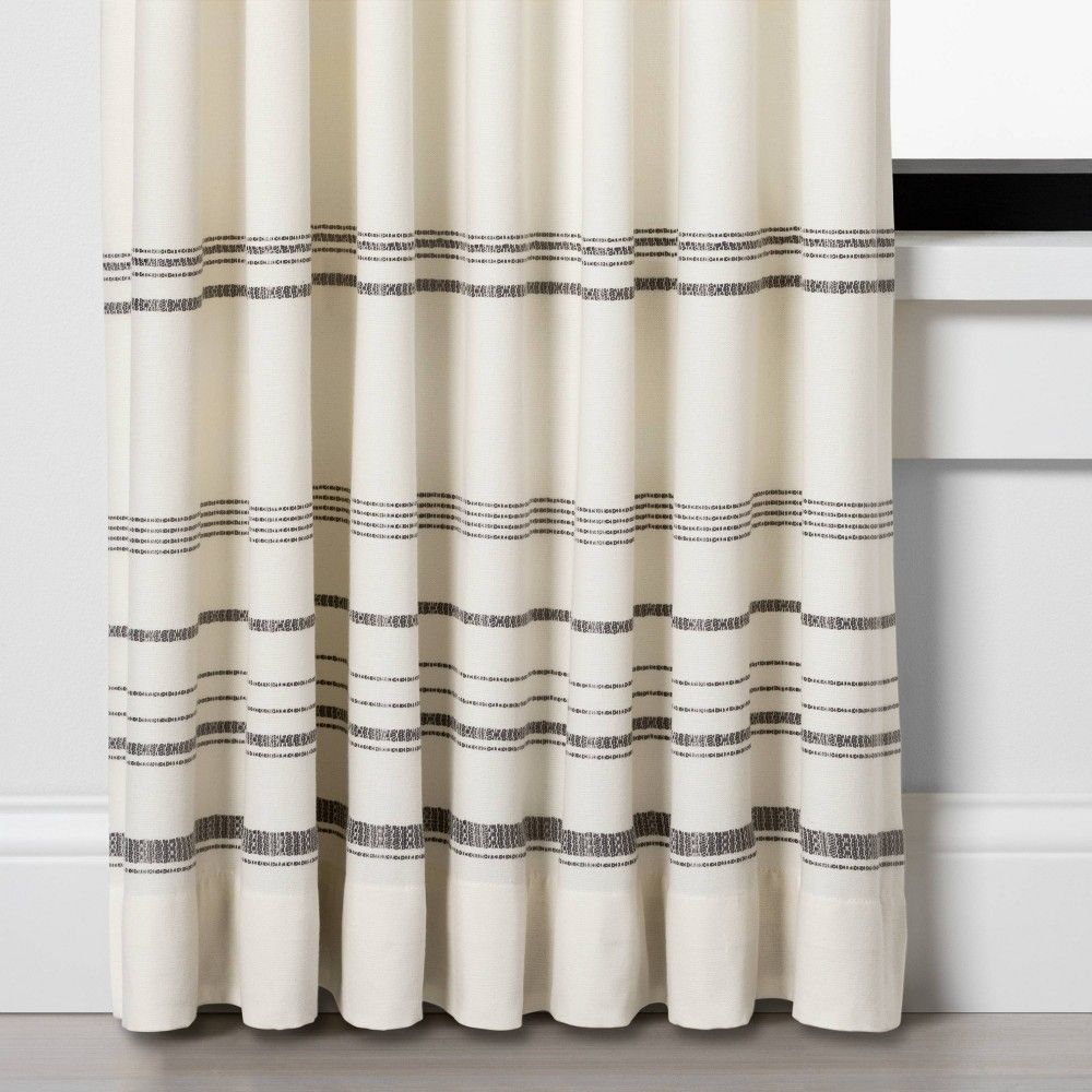 95"" Engineered Hem Stripe Curtain Panel Gray/Sour Cream - Hearth & Hand with Magnolia | Target