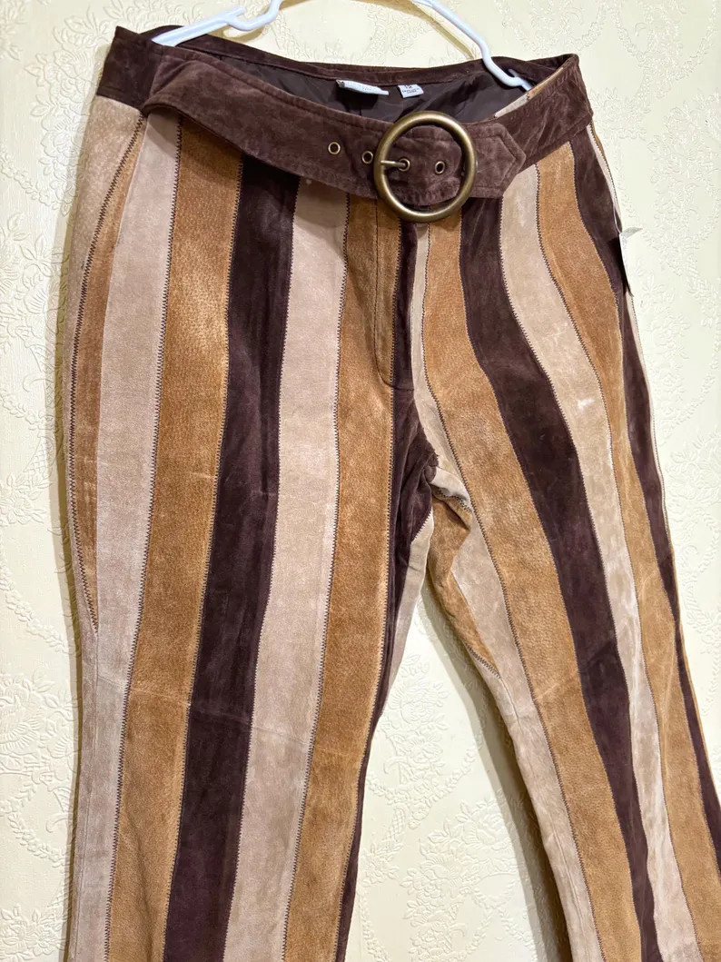 90s Y2K New Wilsons Leather Pants Suede Leather Striped Pants Penny Lane Sz 12 Bell Bottoms - Ets... | Etsy (US)