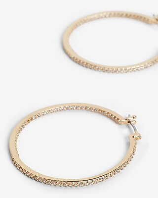 Thin Rhinestone Pave Medium Hoop Earrings | Express