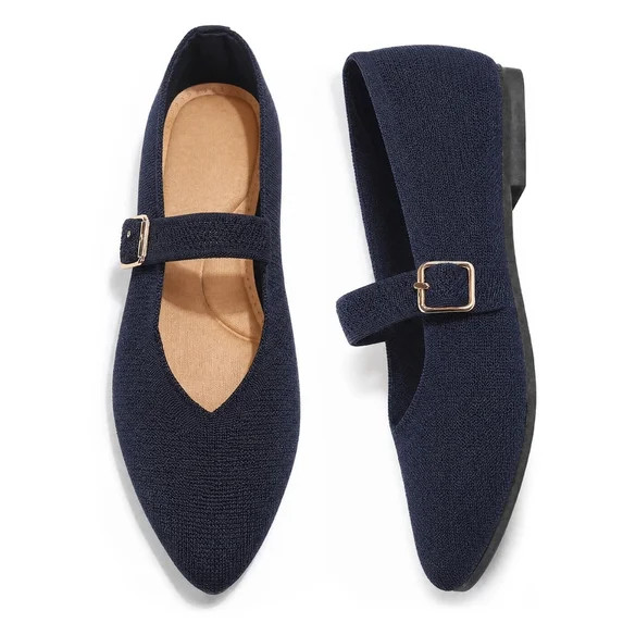 Pennysue Women Flats Pointy Toe Mary Jane Ballet Shoes Casual Comfortable Walking Shoes Navy 9 | Walmart (US)