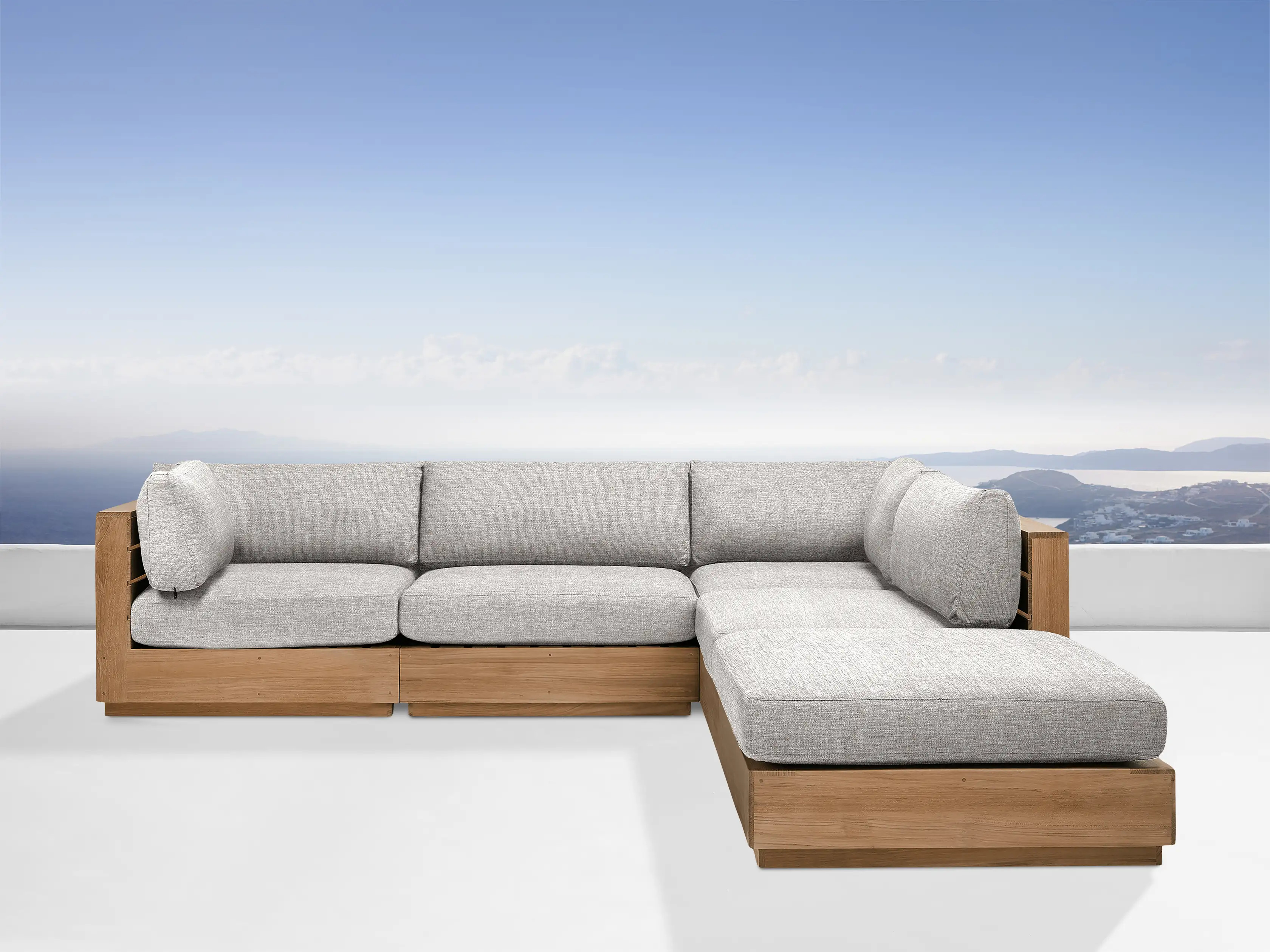 Bal Harbour Outdoor Teak Five-Piece Sectional with Ottoman | Arhaus