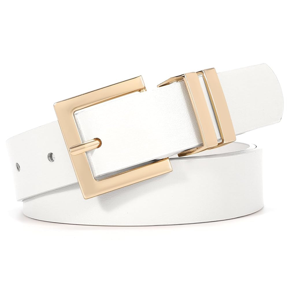 Women's Leather Belt for Jeans Pants Dresses Fashion Ladies Belt Square Gold/Silver Buckle Waist ... | Amazon (US)