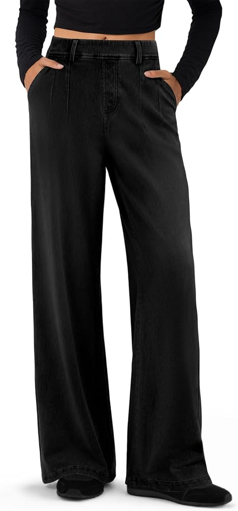 DLOODA Wide Leg Sweatpant Jeans for Women High Waisted Stretchy Denim Pants | Amazon (US)