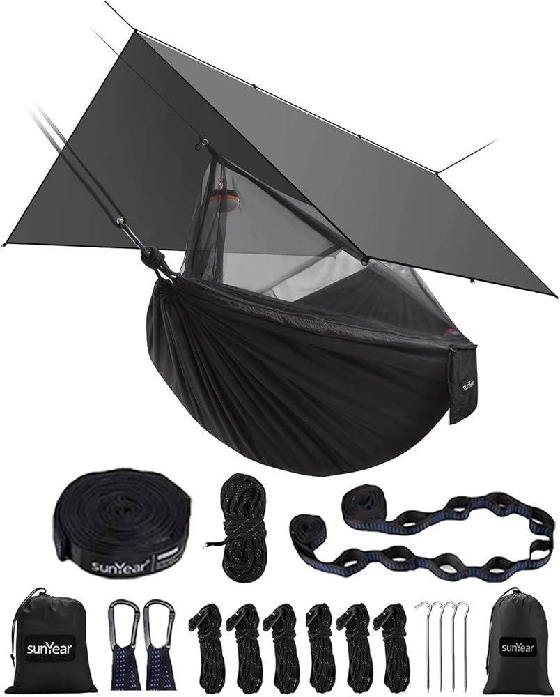 Sunyear Hammock Camping with Rain Fly Tarp and Net, Portable Camping Hammock Double Tree Hammock ... | Amazon (US)