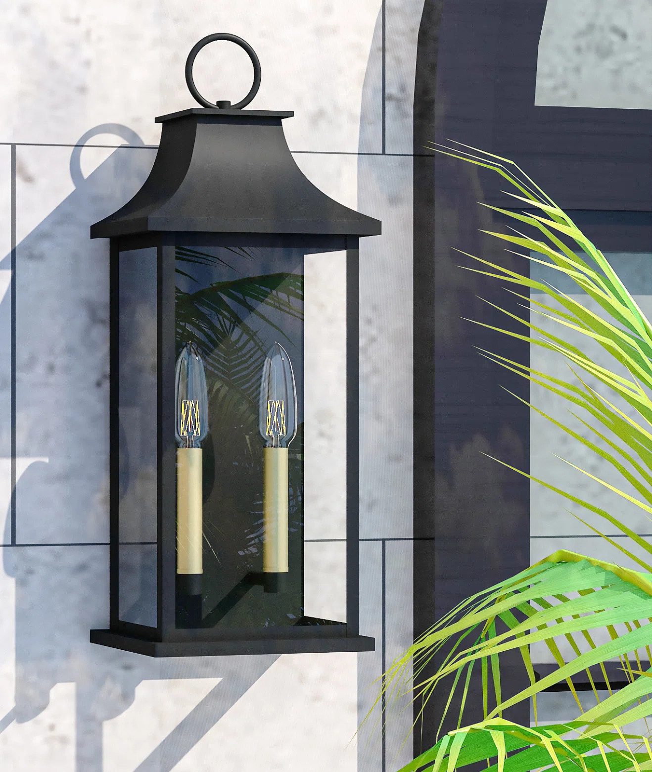 Alletta 2 - Light 21''H Black and Gold Aluminum Tempered Glass ETL Outdoor Wall Light with Dusk t... | Wayfair North America