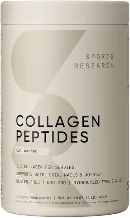 Sports Research Collagen Peptides for Women & Men, Unflavored, 16 oz., Hydrolyzed Type 1 & 3 Coll... | Amazon (US)