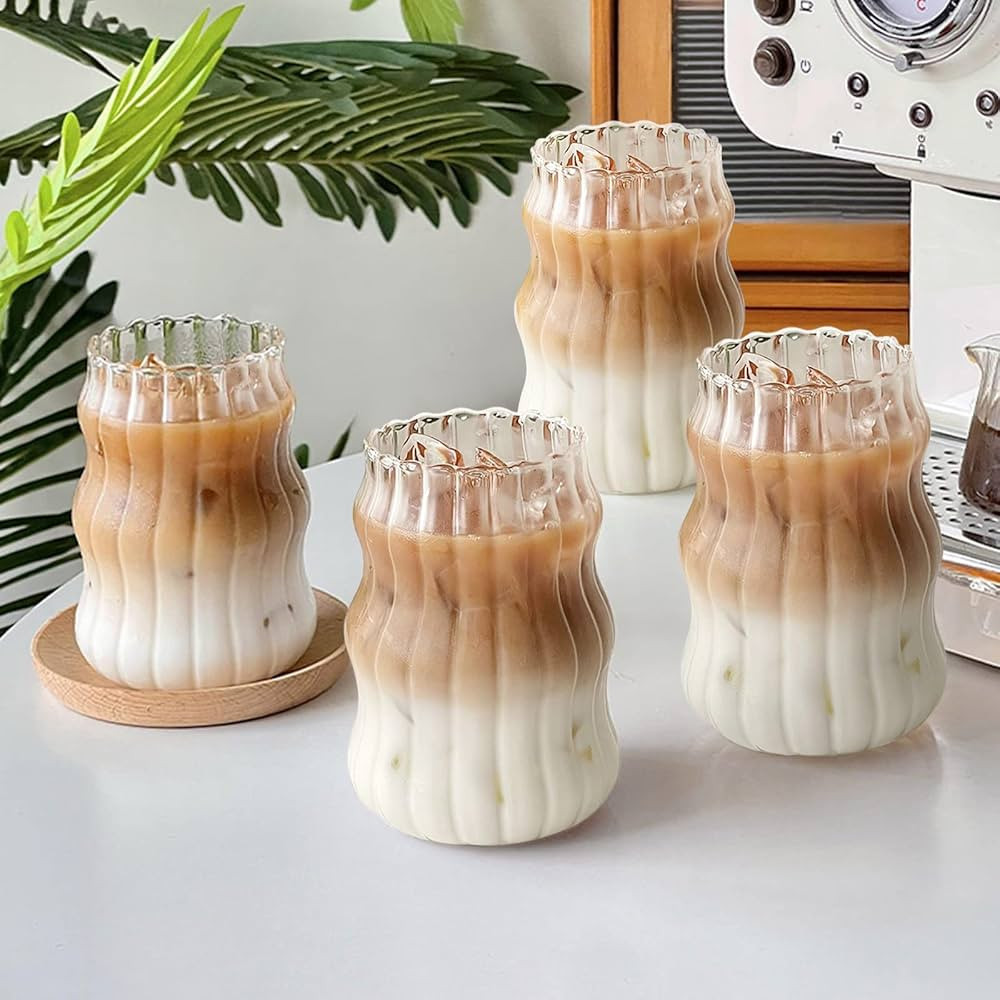 Ribbed Drinking Glasses Vintage Ribbed Glassware 18 Oz Reusable Iced Coffee Cup Aesthetic Glass C... | Amazon (US)