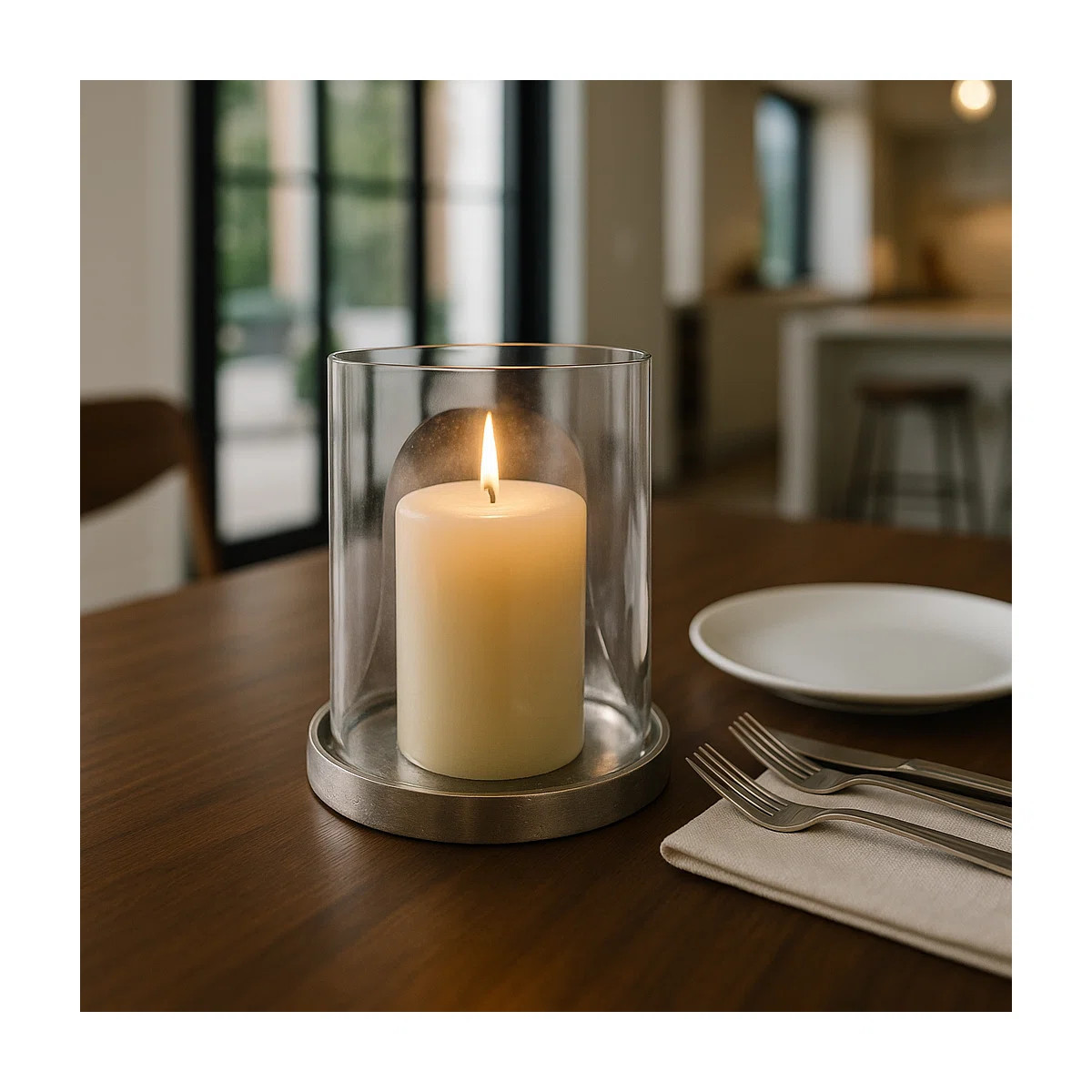 Modern Tabletop Candle Holder With Metal Base - Decorative Candle Holder With Glass Hurricane For... | Wayfair North America