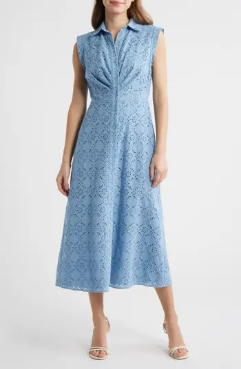 Anne Klein Eyelet Embroidery Sleeveless Shirtdress | Nordstrom | Nordstrom