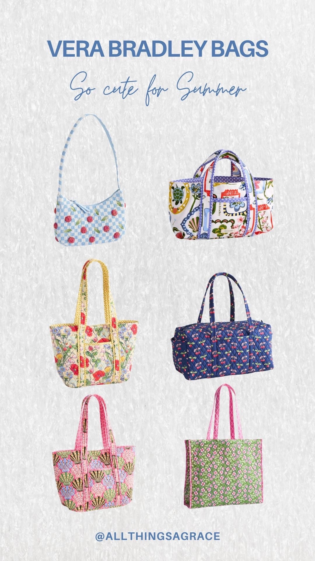 The vera bradley summer prints this year are TOO cute 🌷🍒✨ linking all my favorites because I genuinely can’t pick just one!! 👀💗

#verabradley #summerbags #ltkfinds #girlystyle #allthingsagrace

#LTKTravel #LTKSeasonal #LTKU