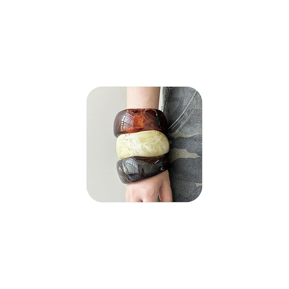 3Pcs Resin Chunky Bangle Bracelets for Women, Beach Colorful Irregular Acrylic Bracelet, Wide Sta... | Amazon (US)