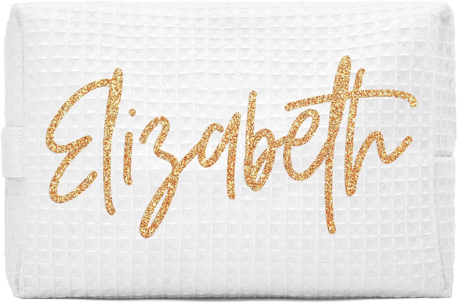 WEDDINGSTAR Women's Customizable Cotton Waffle Makeup Bag - Script Font White | Amazon (US)