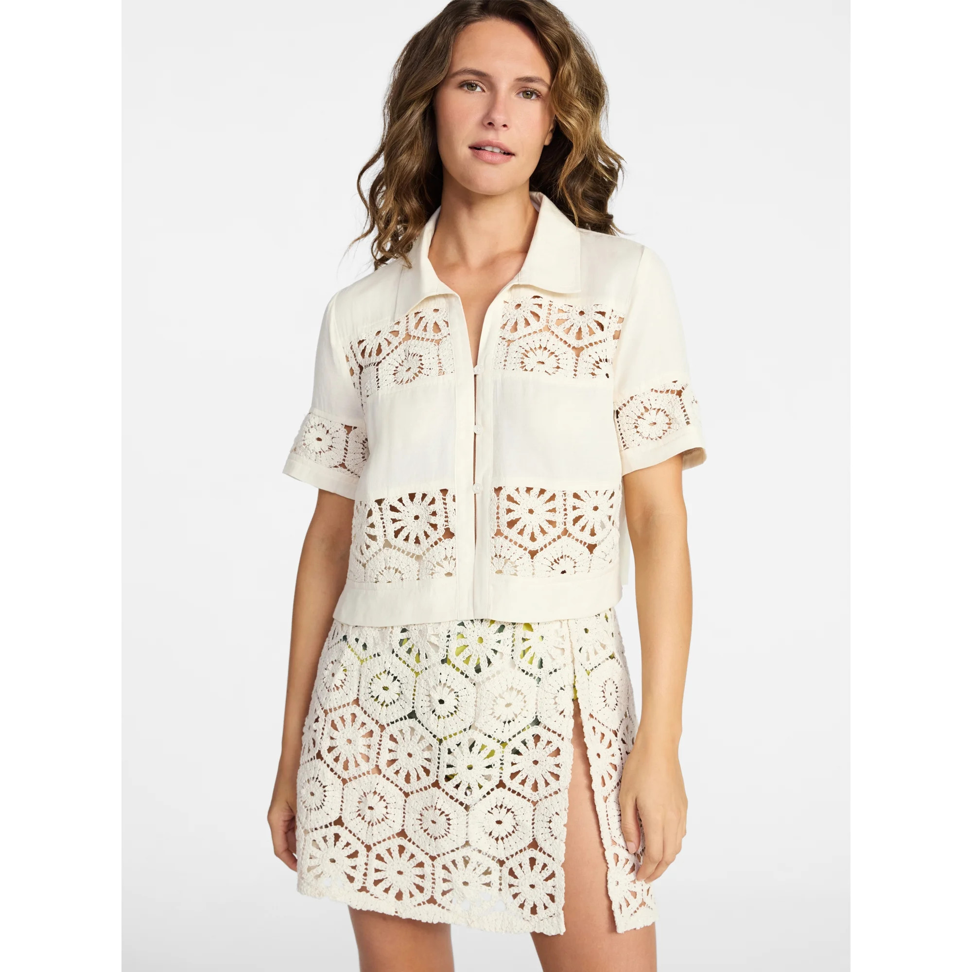 Time and Tru Women's and Women's Plus Size Palm Crochet Coverup Top, Sizes XS-3X | Walmart (US)