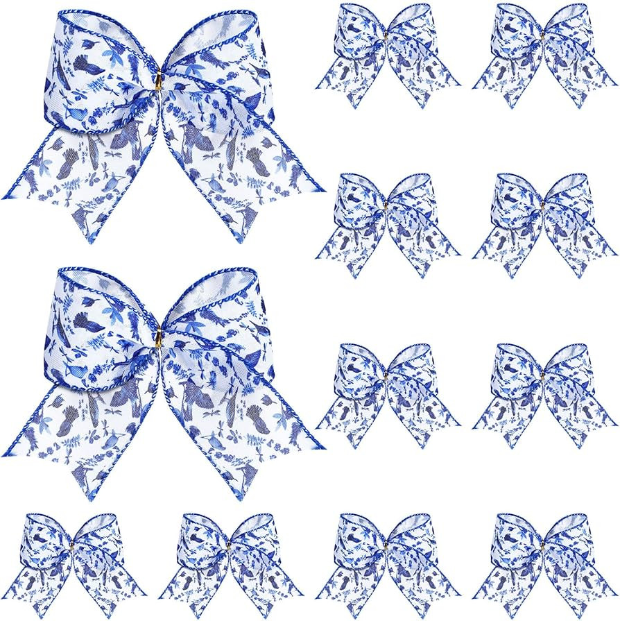 Realspring 12 Pcs 6.3 in Chinoiserie Christmas Bows Wreath Decor | Amazon (US)
