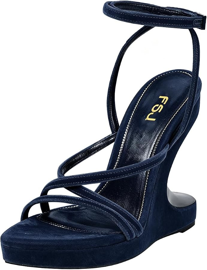 FSJ Women Strappy Wedge Heel Open Toe Platform Sandals Velvet Adjustable Ankle Strap Comfortable ... | Amazon (US)