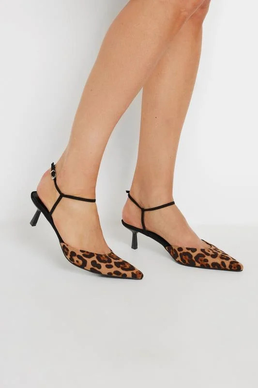 LTS Brown Leopard Print Ankle Strap Kitten Heels In Standard Fit | Long Tall Sally