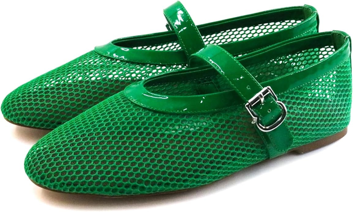 Mesh Ballet Flats for Women Buckle Strap Round Toe Wide Width Mesh Flats Casual Ballerina Shoes | Amazon (US)
