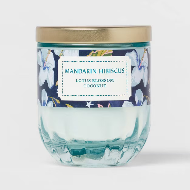 7oz Lidded Blue Ribbed Glass Jar Moonlit Hibiscus Candle - Opalhouse™ | Target