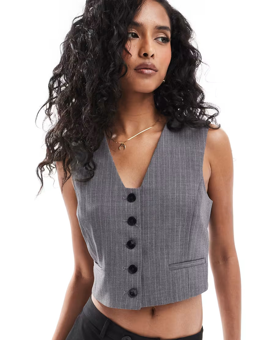 Mango button down stripe vest in gray - part of a set | ASOS (Global)