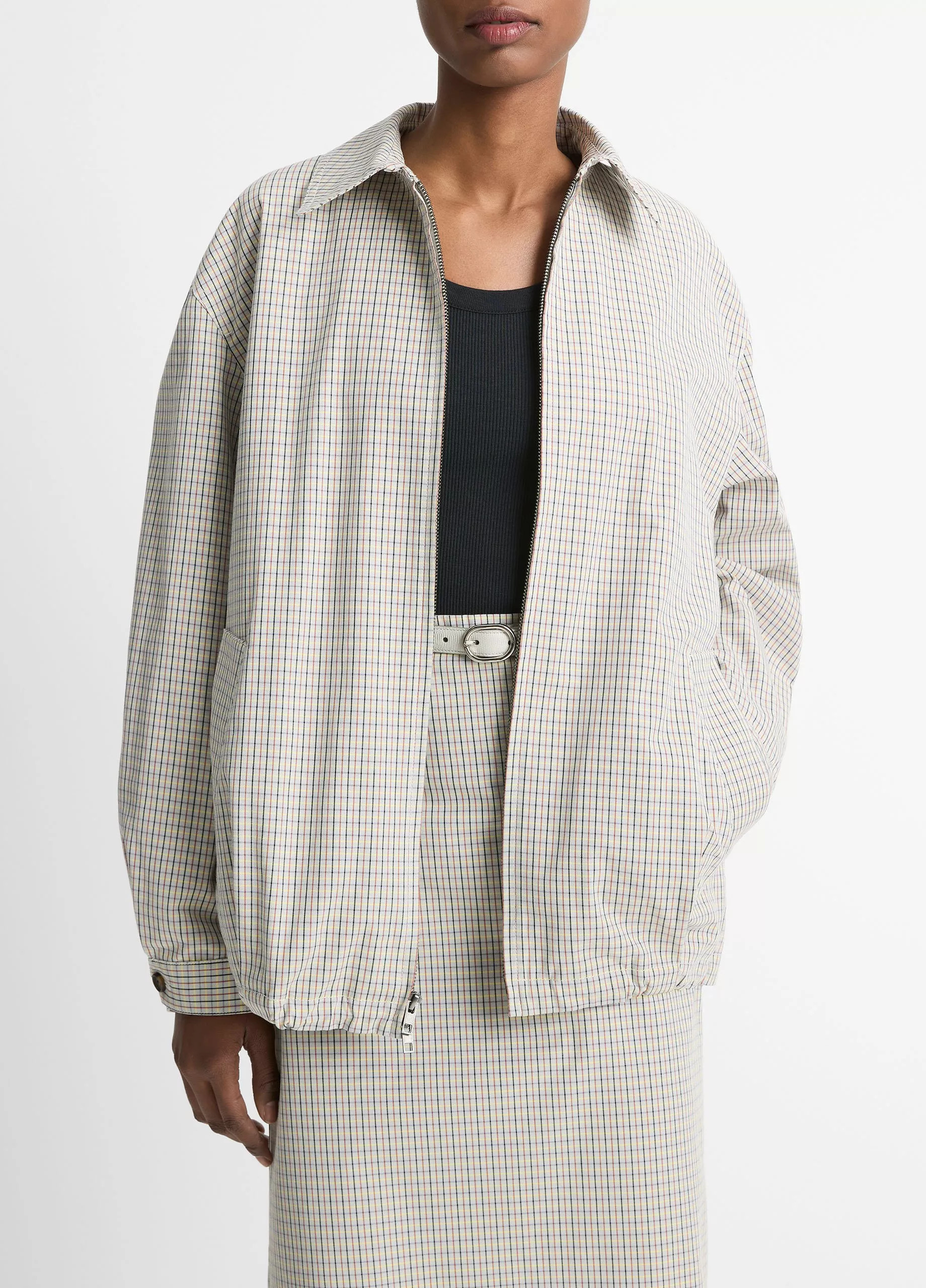 Gardener's Check Cotton Oversized Bomber Jacket | Vince LLC