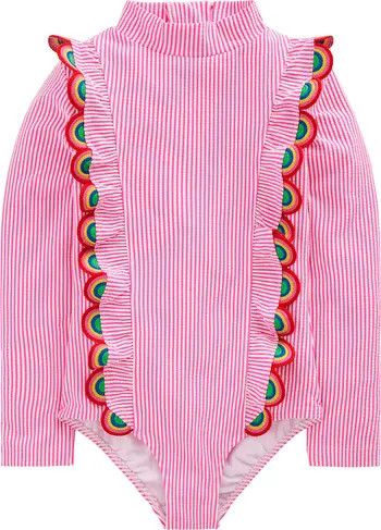 Kids' Frill Long Sleeve One-Piece Rashguard Swimsuit | Nordstrom