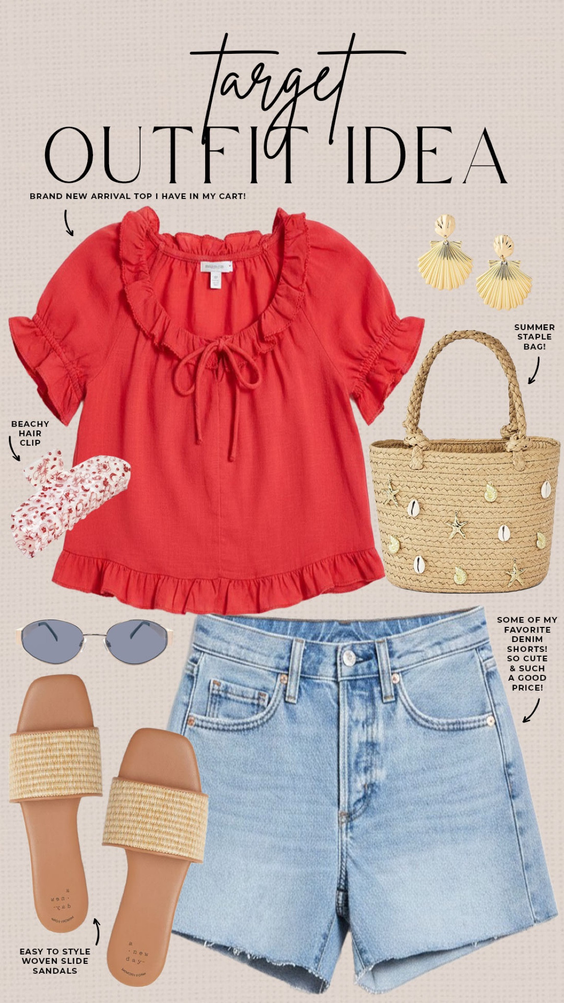Cute summery outfit from Target’s new arrivals section!

#targetfinds

Target finds. Target fashion. Target new arrivals. Target summer top. Target shell embellished straw handbags target woven slide sandals. Target summer shell earrings  

#LTKootd #LTKSeasonal #LTKSaleAlert
