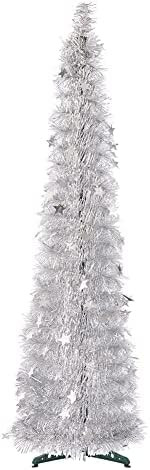 CCINEE 5FT Christmas Tinsel Tree Collapsible Stand Easy-Assembly Silver Tinsel Xmas Tree for Holi... | Amazon (US)