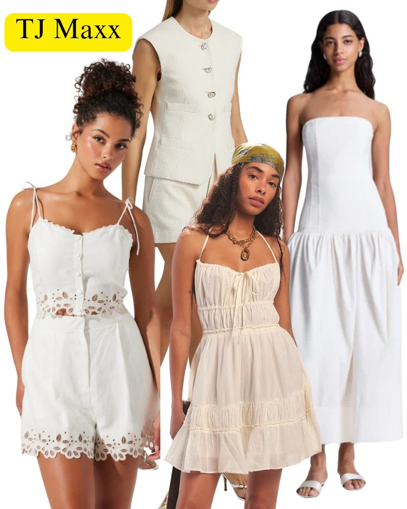 Vacation designer dresses on sale at TJ maxx, shorts, vest, tank top, Free People open back dress, white, linen, beige, strapless.

#LTKFindsUnder50 #LTKSaleAlert
