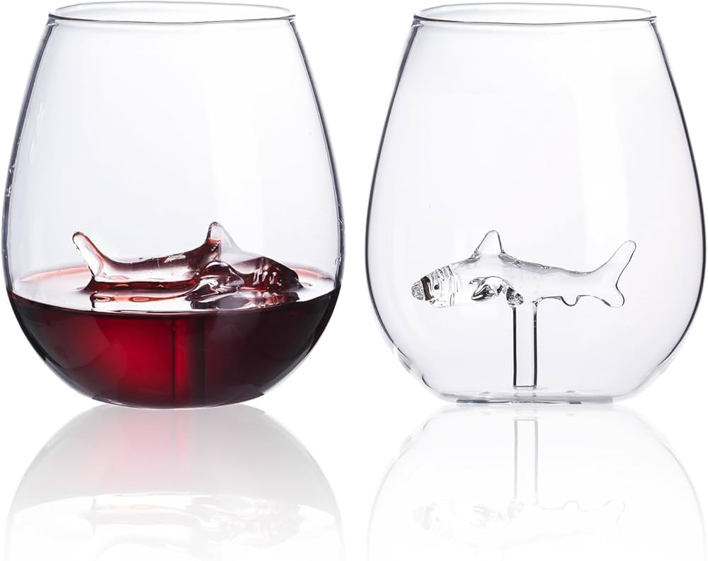 Stemless Wine Glass with Shark Inside, 16 OZ Large Capacity Unique Wine Glasses with 3D Shark Mar... | Amazon (US)