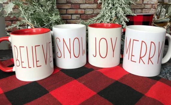 Joy Merry Snow Believe Coffee Mugs Christmas Coffee Mugs | Etsy | Etsy (US)