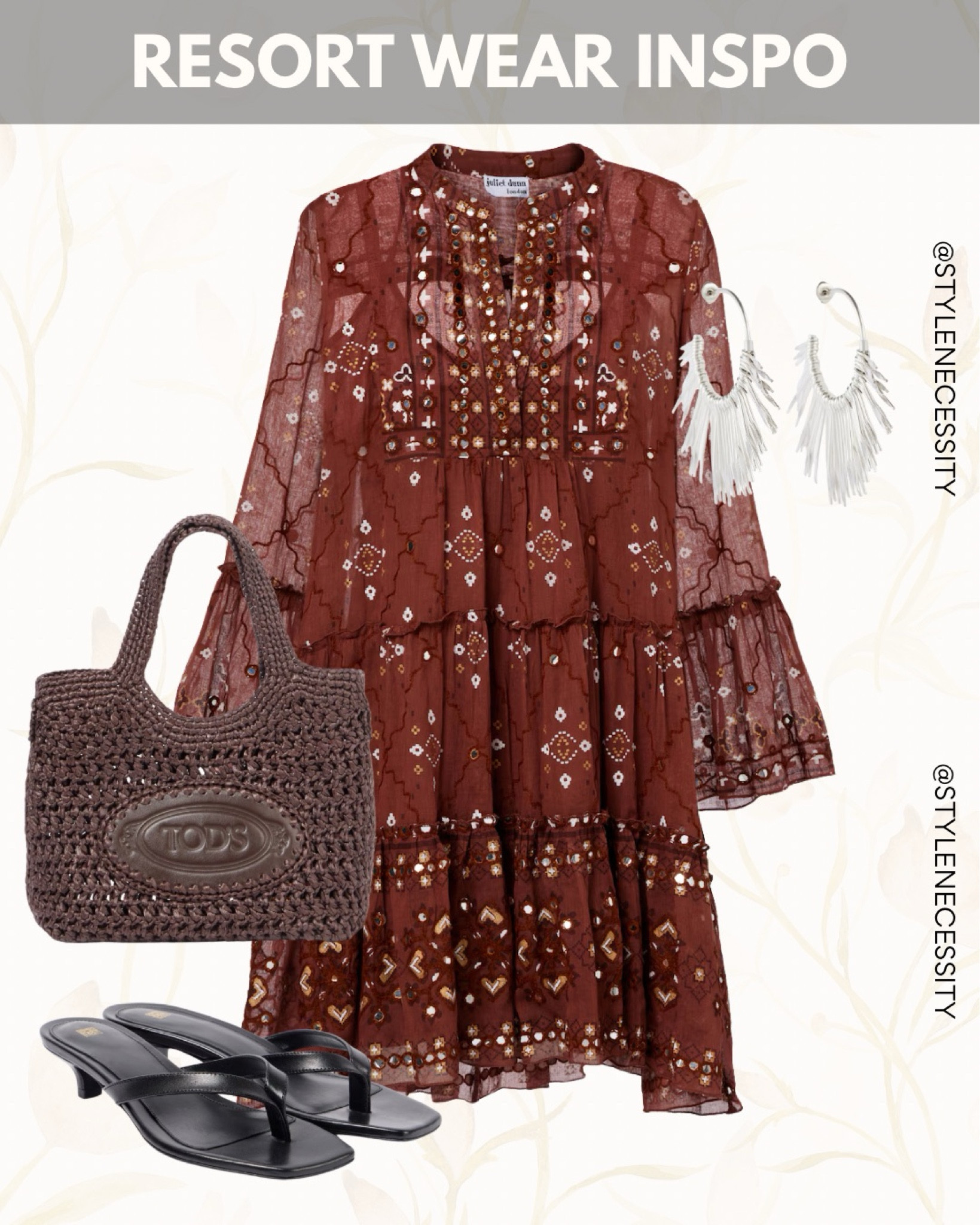 Vacay Mode: Activated! 🏖️

This Resort Wear Inspo look is an effortless mix of boho luxe and beach glam. The tiered embroidered dress from Juliet Dunn screams sunset cocktails by the sea, while the statement fringe earrings add just the right drama. ✨

Pair it with a woven TOD’S tote and sleek black sandals for a look that’s as comfortable as it is chic.

#ResortReady #BohoChic #StyleNecessity #VacationWardrobe #LuxuryEscape #TropicalStyle #SunsetFits #WovenBagTrend #IslandGlam #BeachDinnerLook

#LTKtravel #LTKspring #LTKsummer