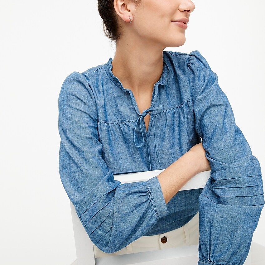 Factory: Chambray Ruffleneck Peasant Top For Women | J.Crew Factory