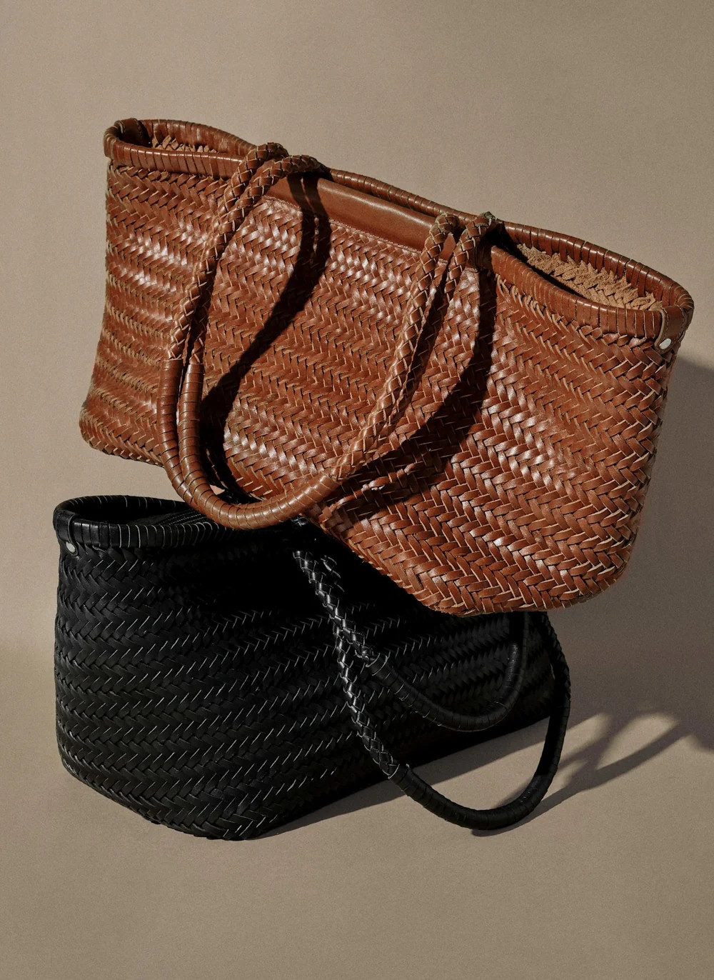 Rae Black Leather Woven Tote Bag | Mint Velvet - ROW