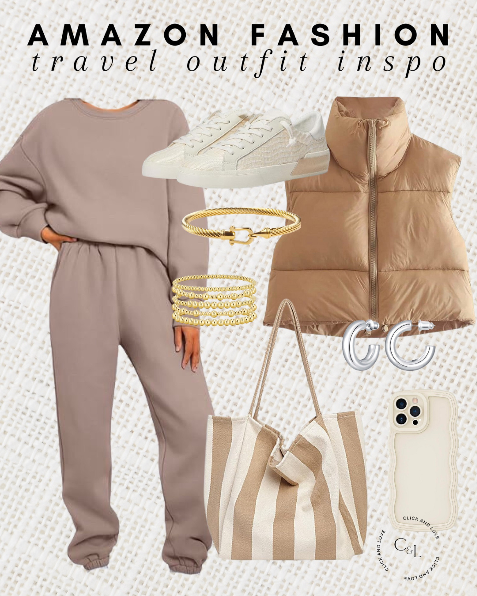 Amazon travel outfit inspo for fall and winter ✈️ Cozy Athleisure picks you can wear at your destination as well! Loving the pop of jewelry with this outfit. 

Workout gear, athleisure, lounge set, two piece women’s set, sweat set, gold jewelry, stacked bracelets, gold bracelet, silver hoops, cell phone case, tote bag, outerwear, winter wear, handbag, tote, sneakers, tennis shoes, vest, puffer vest, Womens fashion, fashion, fashion finds, outfit, outfit inspiration, clothing, winter fashion, summer fashion, fall fashion, wardrobe, fashion accessories, Amazon, Amazon fashion, Amazon must haves, Amazon finds, amazon favorites, Amazon essentials #amazon #amazonfashion

#LTKTravel #LTKStyleTip #LTKSeasonal