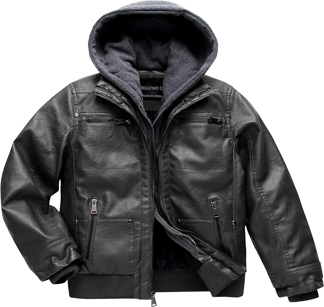 Boy's Faux Leather Jacket Windproof Warm Winter Coat Kids Bomber Outerwear Waterproof PU Motorcyc... | Amazon (US)