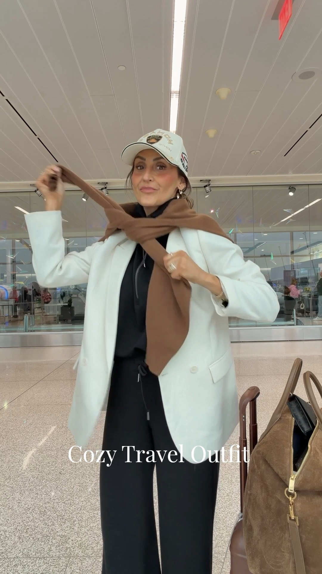 Cozy Travel Outfit 🧳🛫 comment AIRPORT OUTFIT and I’ll send you links to shop the look! 

Air essentials set, oversized blazer, Beis brown luggage, suede duffle bag, mousy mui sneakers, cashmere sweater, airport chic outfit, travel outfit 

#LTKHoliday #LTKTravel #LTKootd