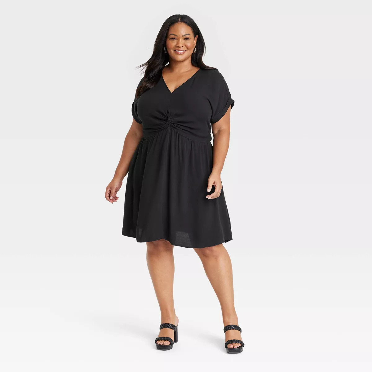 Women's Short Sleeve Twist-Front V-Neck Woven Sundress Dress - Ava & Viv™ | Target