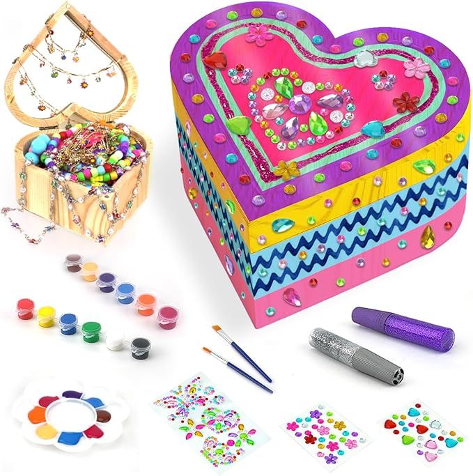 Ambesi Paint Your Own Wooden Jewelry Box, Arts and Crafts for Kids Ages 8-12, 4-6, 7-8 Year Old G... | Amazon (US)