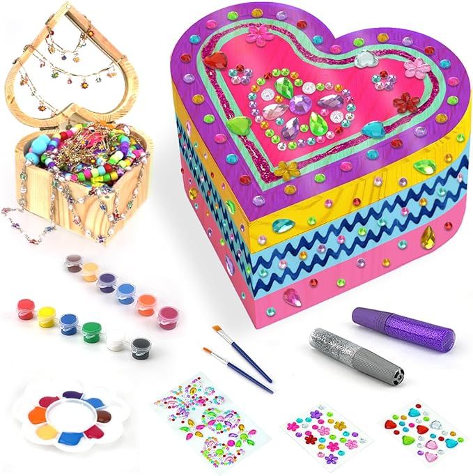 Ambesi Paint Your Own Wooden Jewelry Box, Arts and Crafts for Kids Ages 8-12, 4-6, 7-8 Year Old G... | Amazon (US)