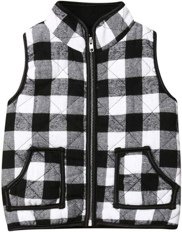 Toddler Baby Girl Plaid Zipper Jacket Kids Sleevless Fall Winter Warm Waistcoat Vest Pocket Coat ... | Amazon (US)