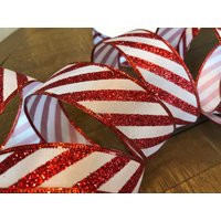 5 Yards Red & White Glittered Candy Cane Stripes - Wired Christmas Ribbon 1 1/2"" Wide X Long | Etsy (US)